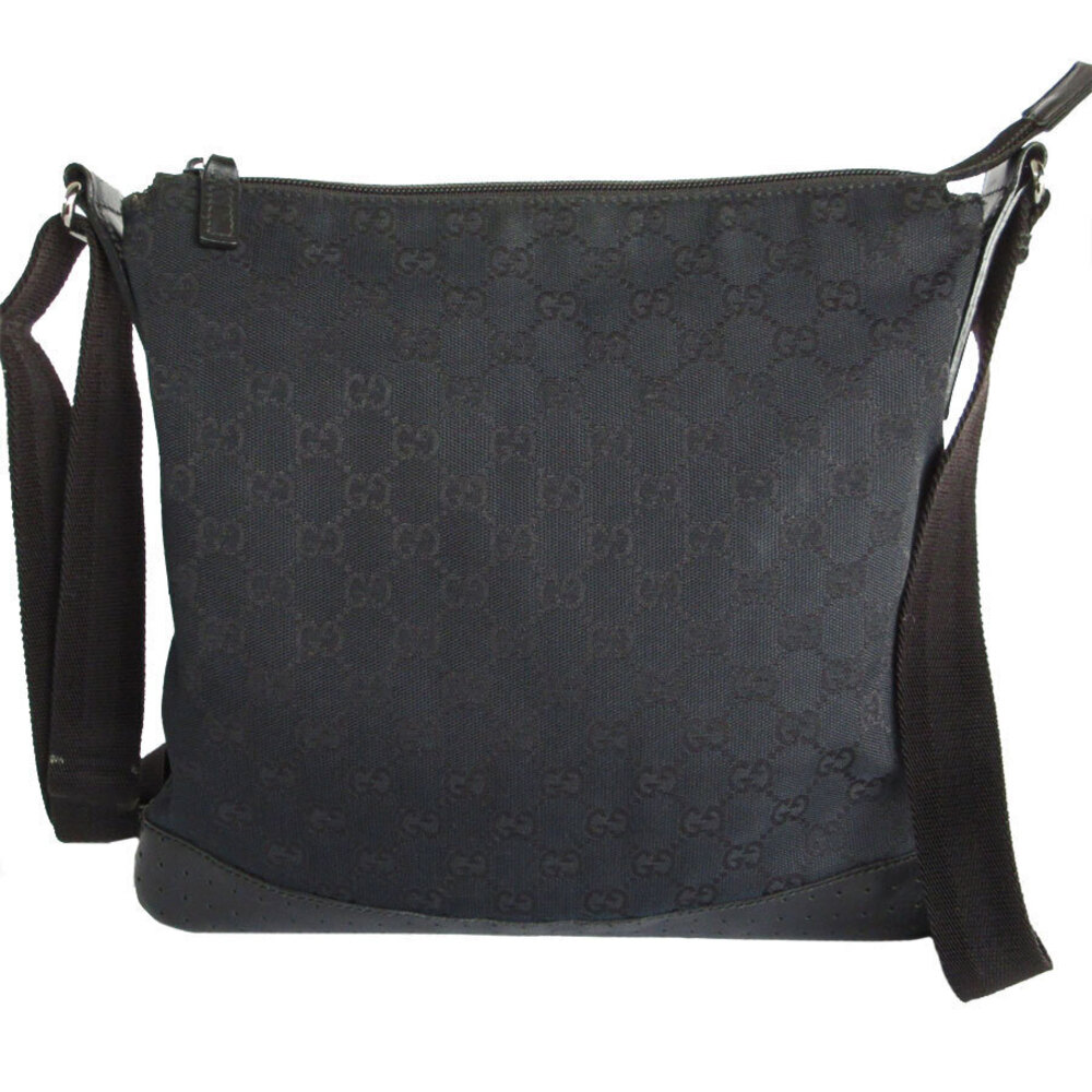 Gucci Black GG Bag Shoulder Crossbody Silver Canvas Black Silver